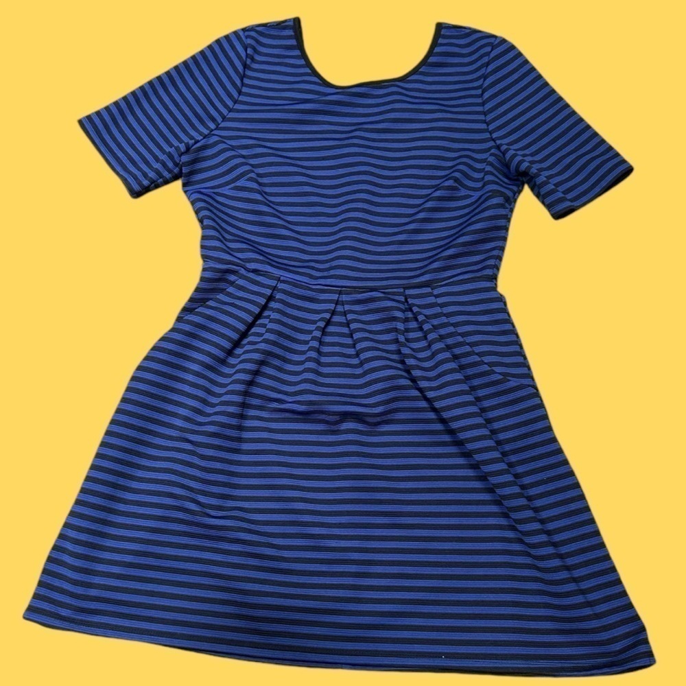Speechless XL Navy Black Stripe Dress Pleated Scoop Zipper Pockets Belt Loops